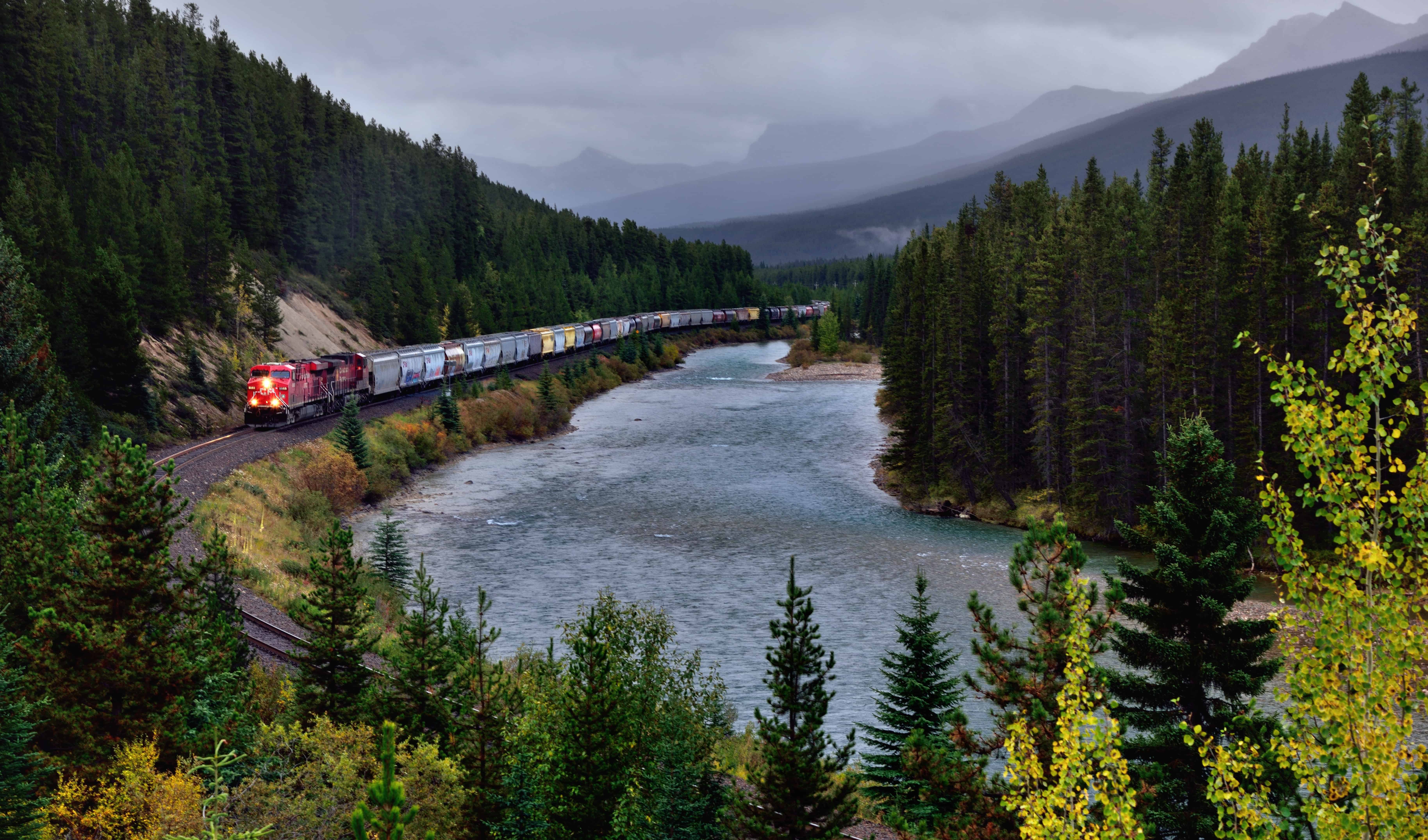train winding through mountains