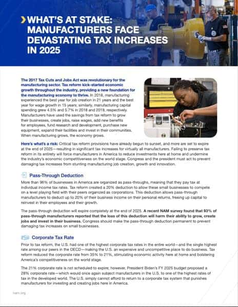 What’s at Stake: Manufacturers Face Devastating Tax Increases in 2025