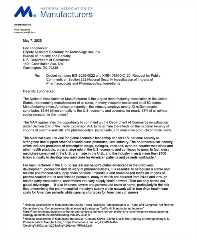 Comments on Section 232 Section 232 National Security Investigation of Imports of Pharmaceuticals