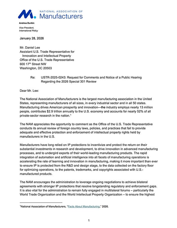 2026 Special 301 Review Comments on Intellectual Property Protections 