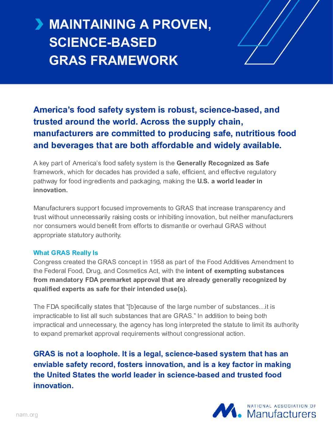 MAINTAINING A PROVEN, SCIENCE-BASED GRAS FRAMEWORK