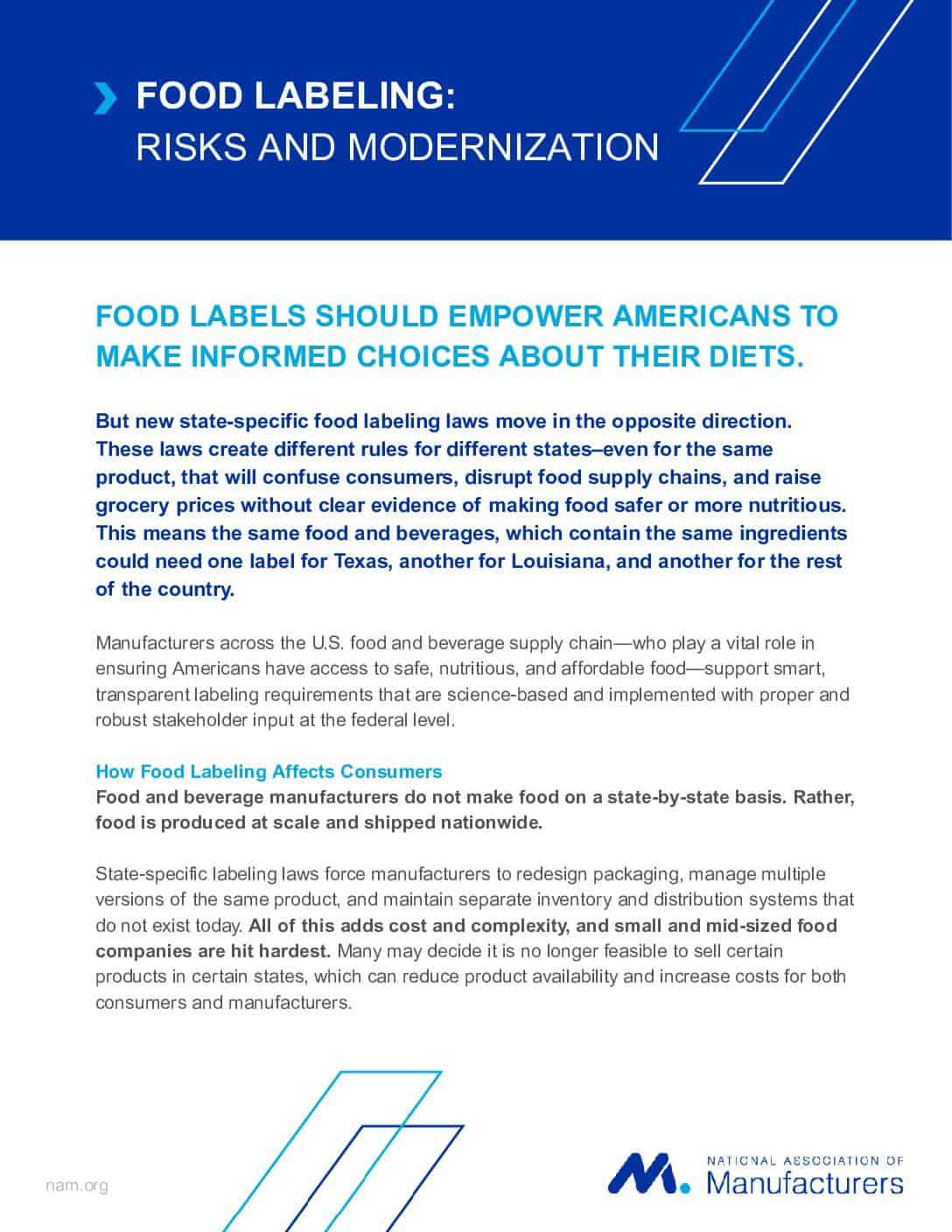 FOOD LABELING: RISKS AND MODERNIZATION
