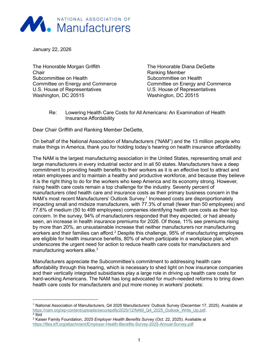 Letter to House Energy and Commerce on Health Insurance Affordability