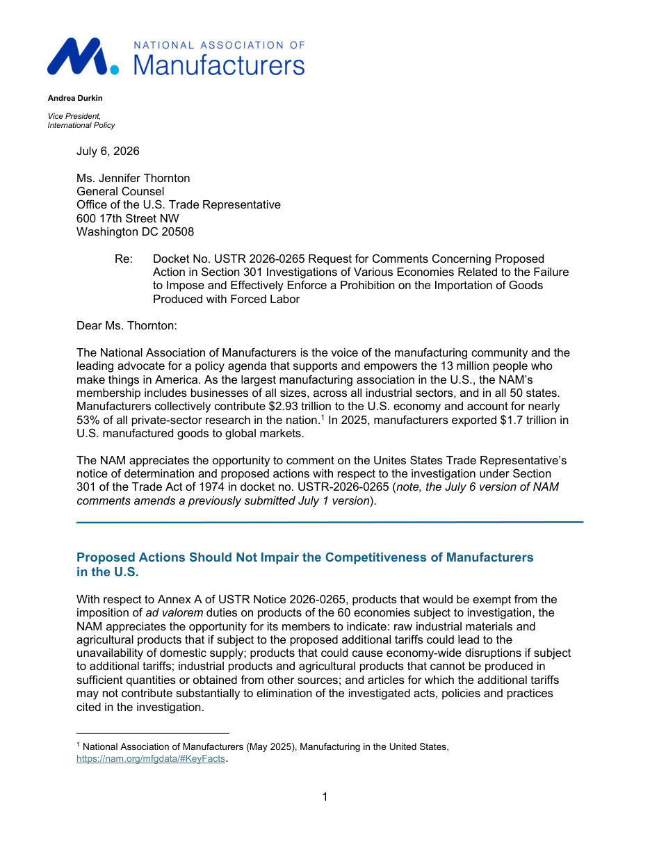 Section 301 Investigations Related to the Importation of Goods Produced with Forced Labor