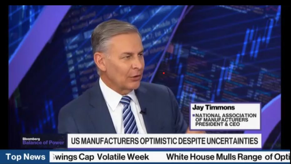 Timmons on Bloomberg: Manufacturers Need Stability, Action on Permitting and Infrastructure